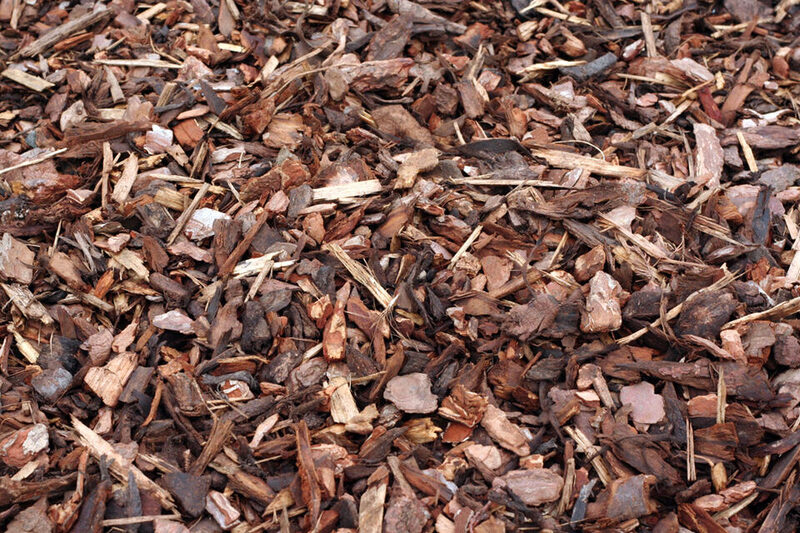 Fresh shredded bark mulch for garden beds